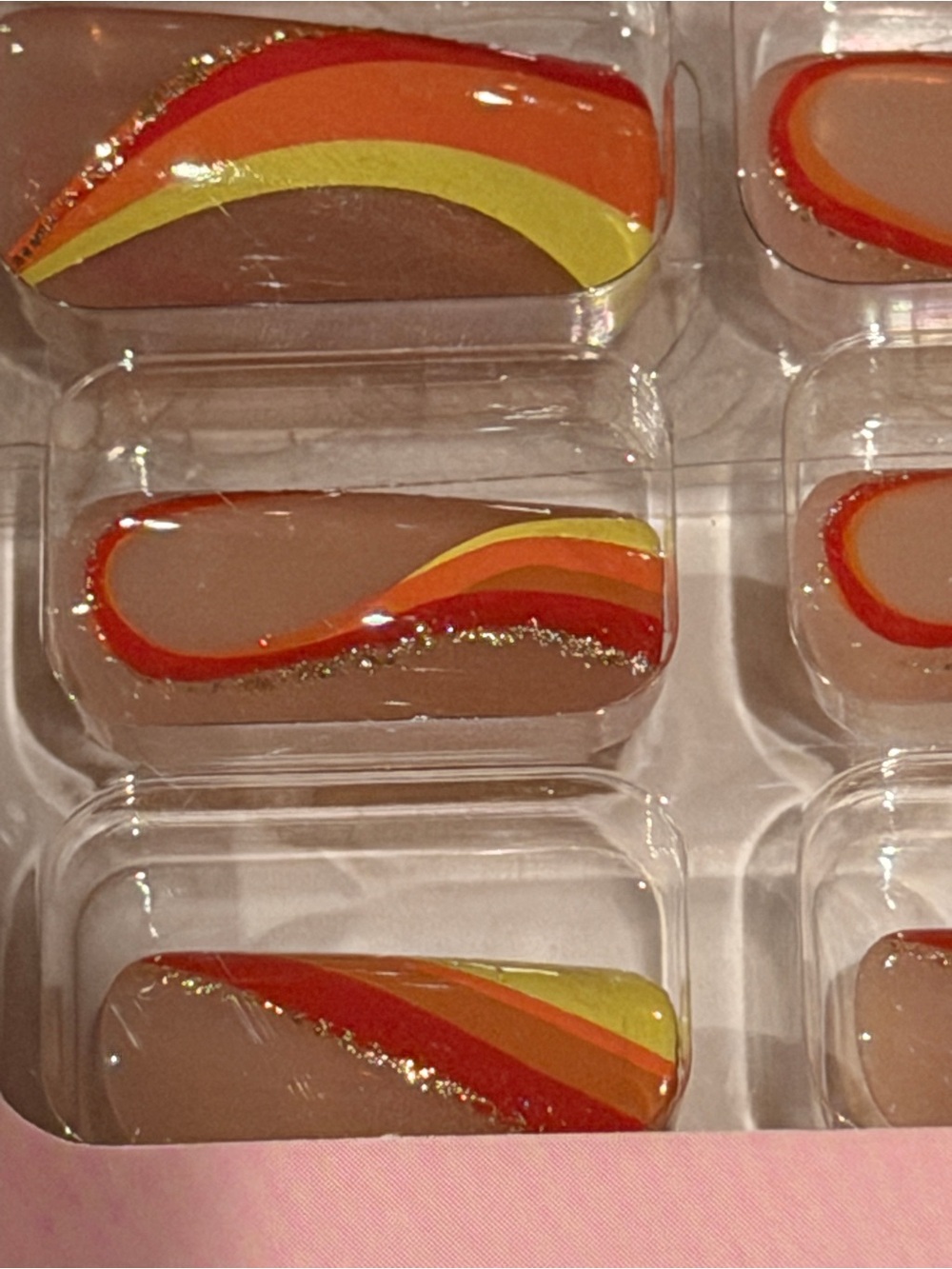 Retro Sunset Swirl Press On Nails | Orange Pink Yellow Y2K Nail Set